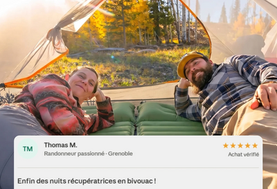 Velora Bivouac™ | Le matelas de camping qui transforme vos nuits en tente en vraies nuits de sommeil