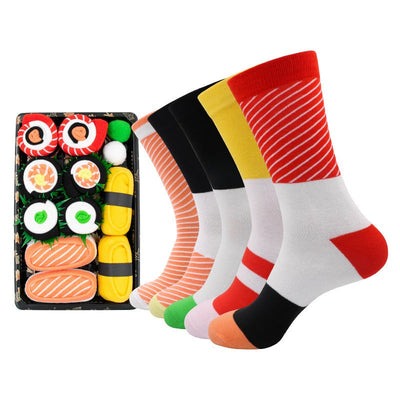Chaussettes sushi Velora Makisu dans leur boîte à emporter